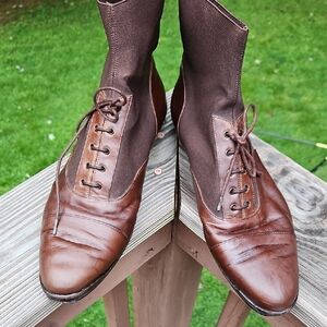 Vintage Italy Size 41 Giorgio Armani   Brown Leather Stretch Fabric Ankle Boots